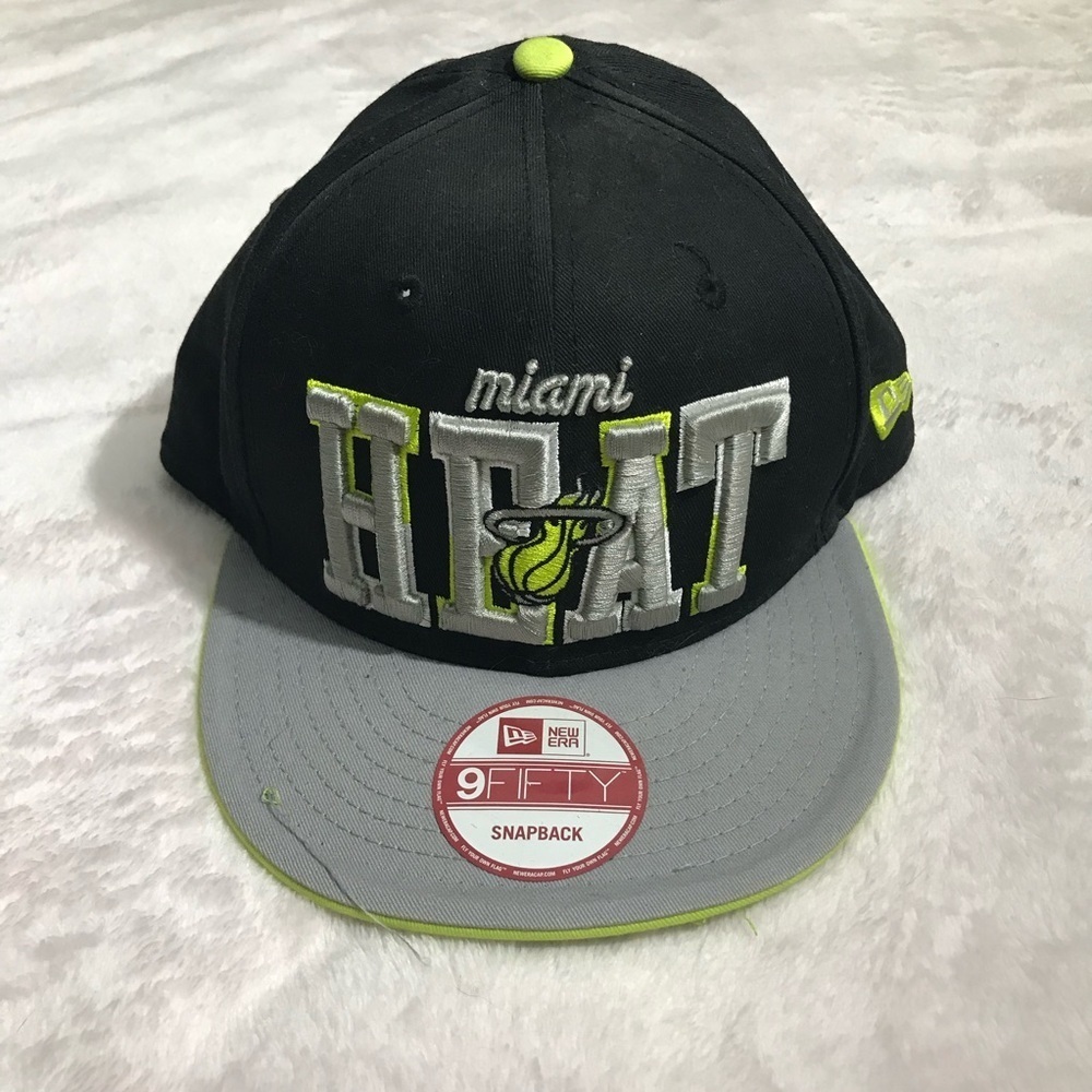 Miami Heat New Era 9Fifty Snapback Hat Spellout And Big Logo on back